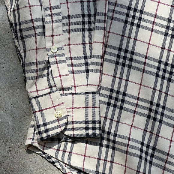 Burberry Beige and Black Plaid Button Down Shirt - Picture 3 of 12